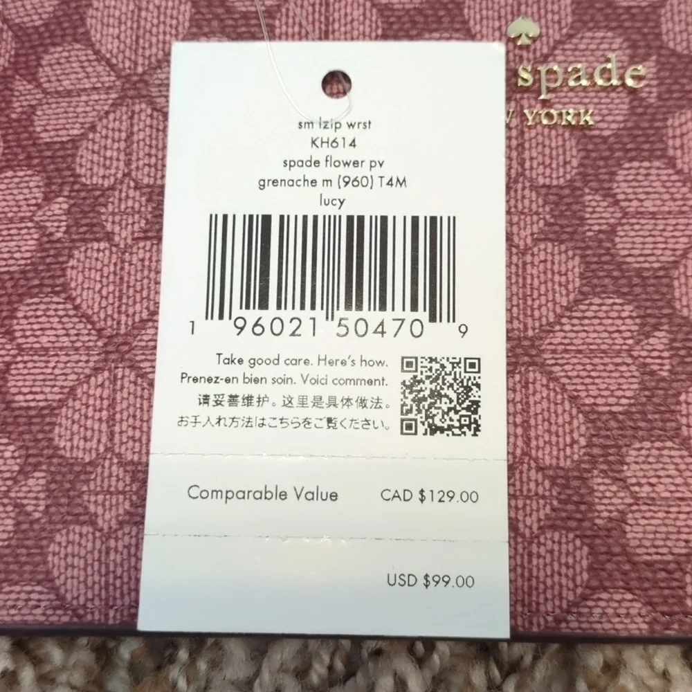 Kate Spade Lucy small floral grenache Spade logo zip wristlet wallet